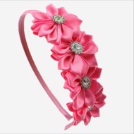 Satinhårbøjle med blomster og sten, lyserød   61